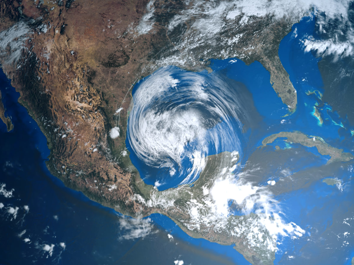 Hurricane Approaching Texas Overhead View